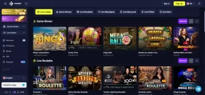 Current Goldbet live casino lobby with dealer table categories visible