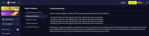 Goldbet official bonus terms showing the current four-deposit welcome structure